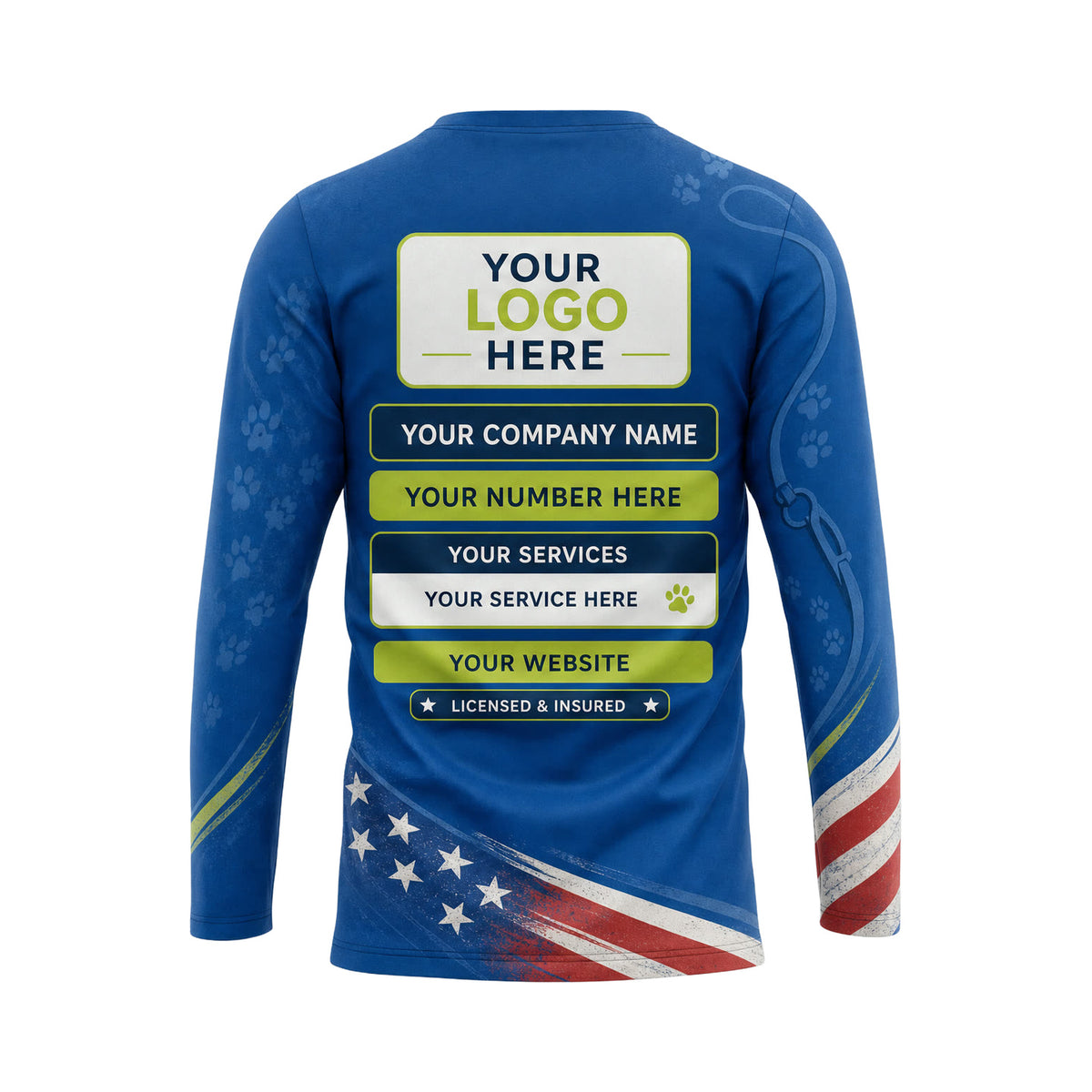 DWN004 - Custom Dog Walking Shirt - Lower Flag Sweep - back