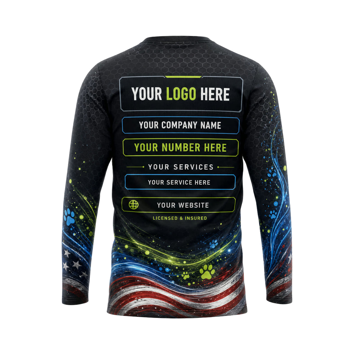DWN008 - Custom Dog Walking Shirt - Lower Flag Wave - back
