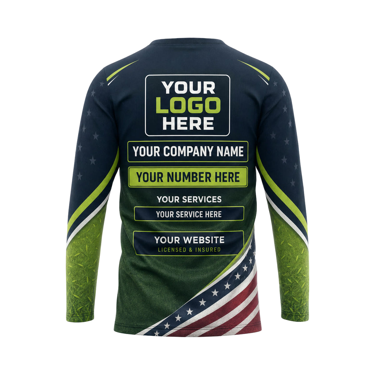 LCN019 - Custom Lawn Care Shirt - Sport Patriot Accent - back
