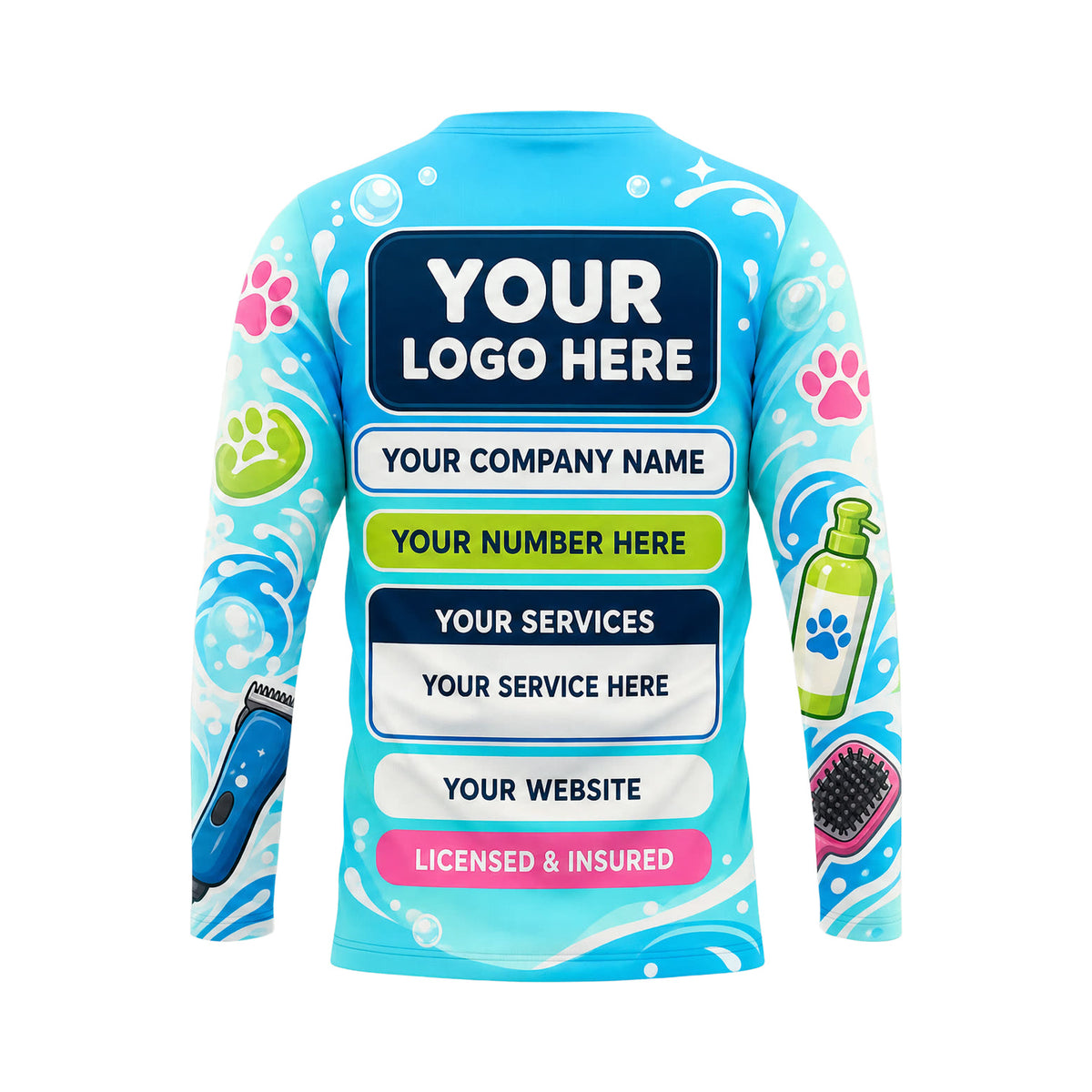PGN013 - Custom Pet Grooming Shirt - Clean Mascot Badge Free - back