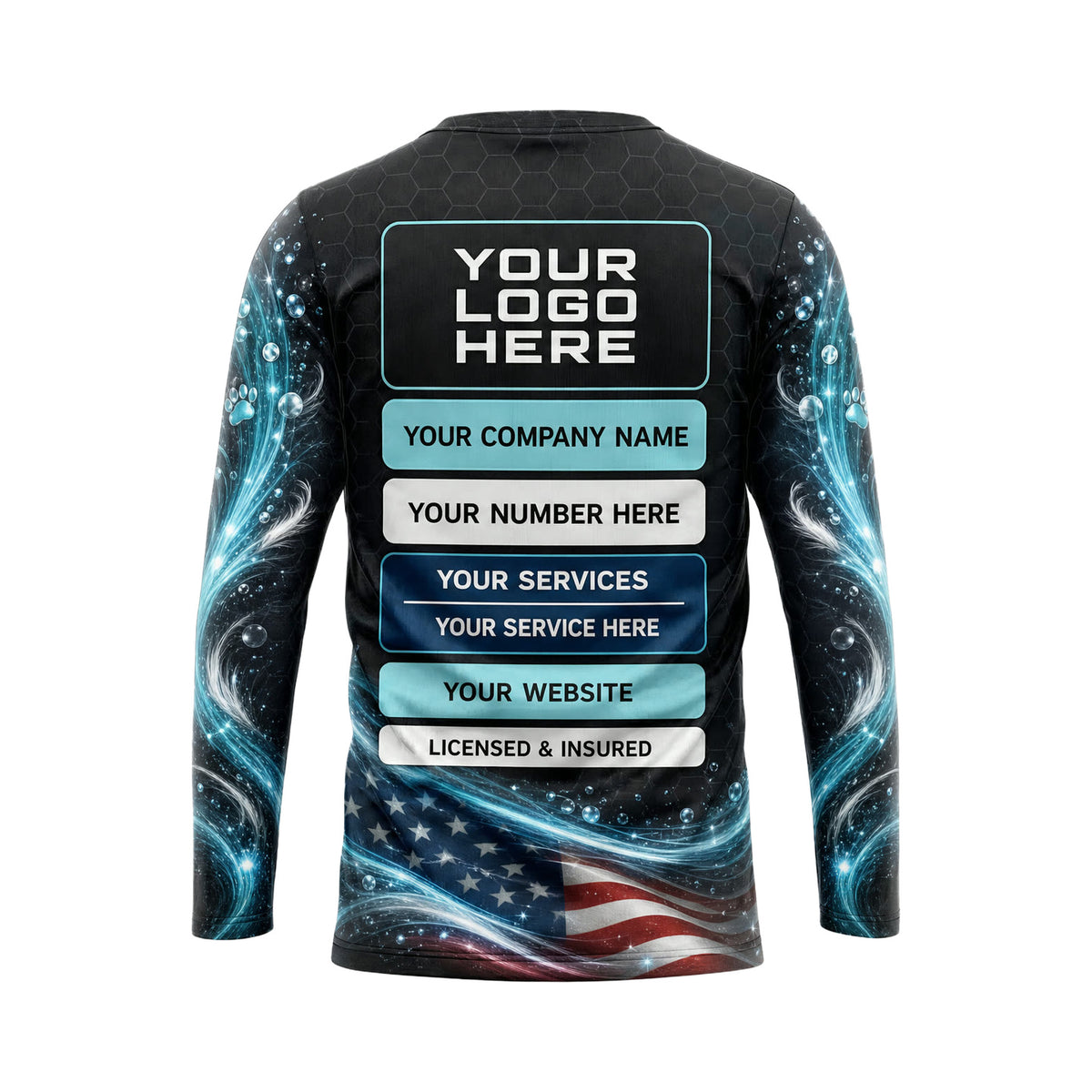 PGN015 - Custom Pet Grooming Shirt - Sleeve Energy Flow - back