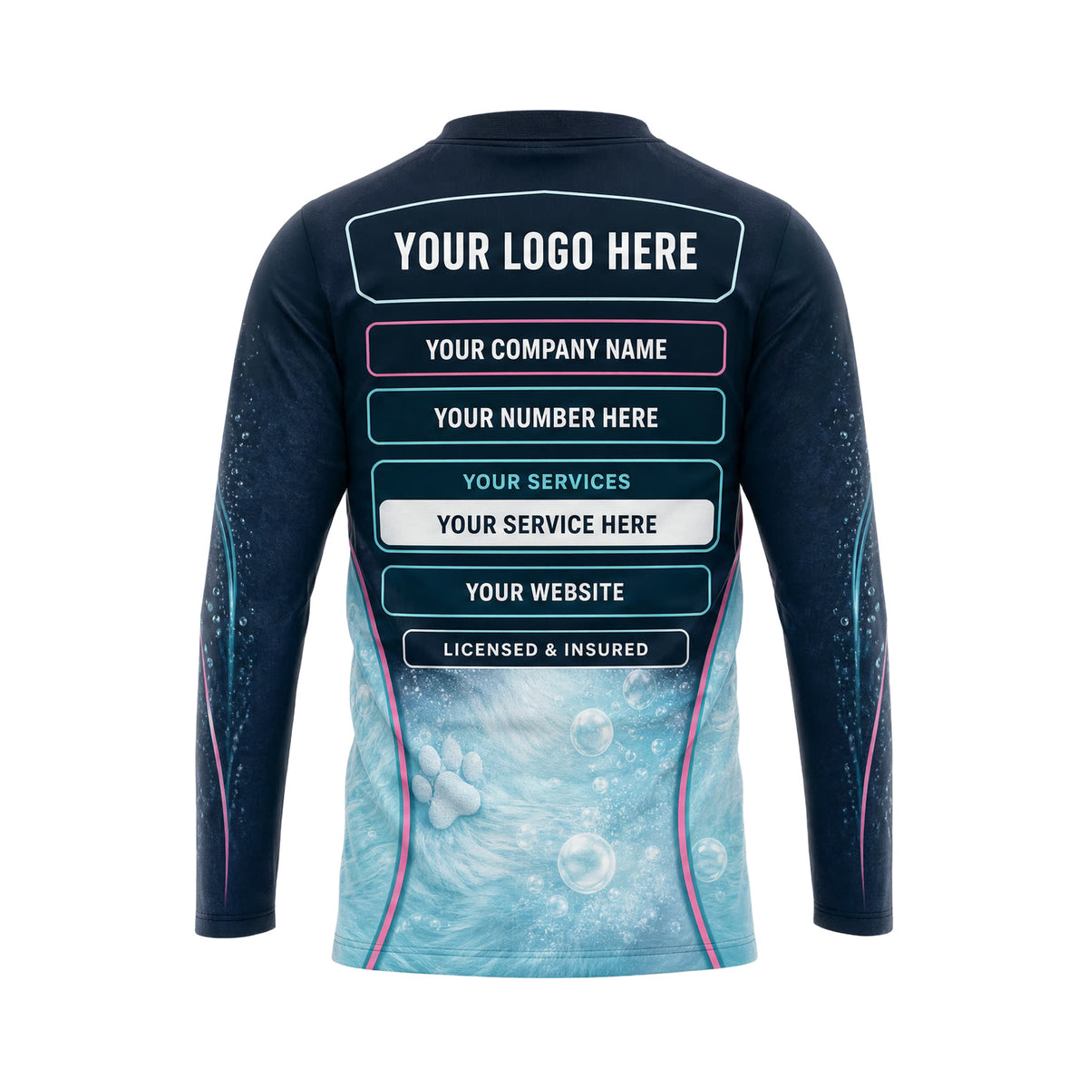 PGN025 - Custom Pet Grooming Shirt - Dark Sleeve Frame - back