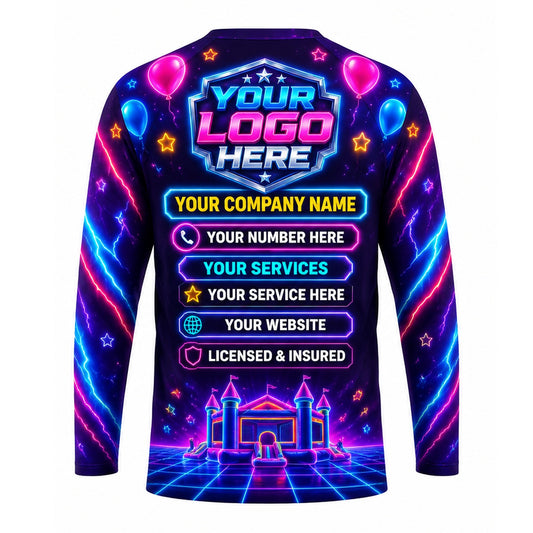 PRN038 - Custom Party Rental Shirt - Neon Grid Balloon Party - back