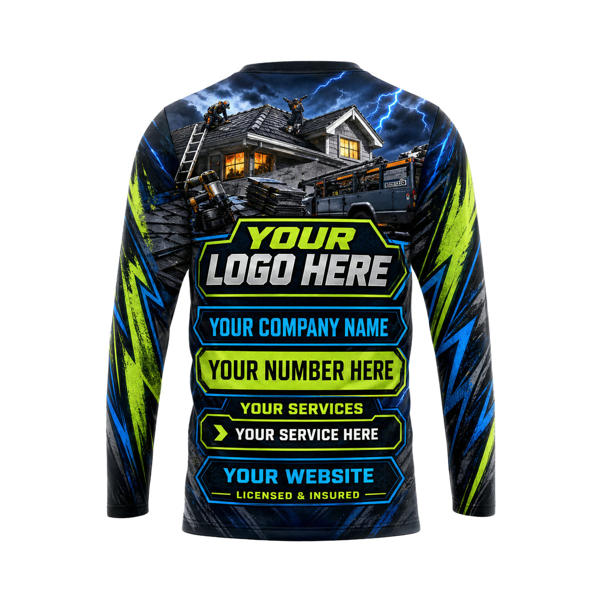 RFN030 - Custom Roofing Shirt - With Tools Crew Equipment - back
