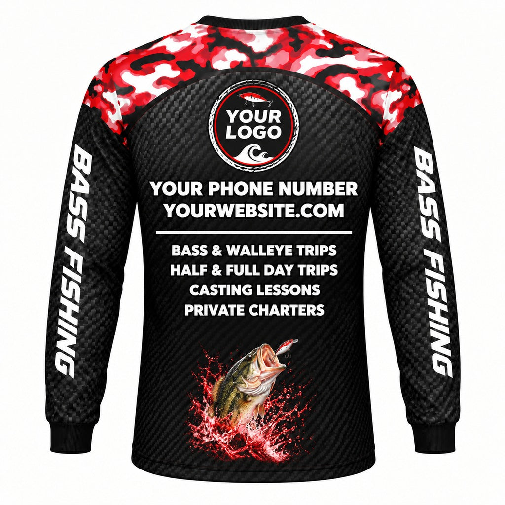 FG001 - Custom Fishing Guide Shirt - Red Camo Carbon - back