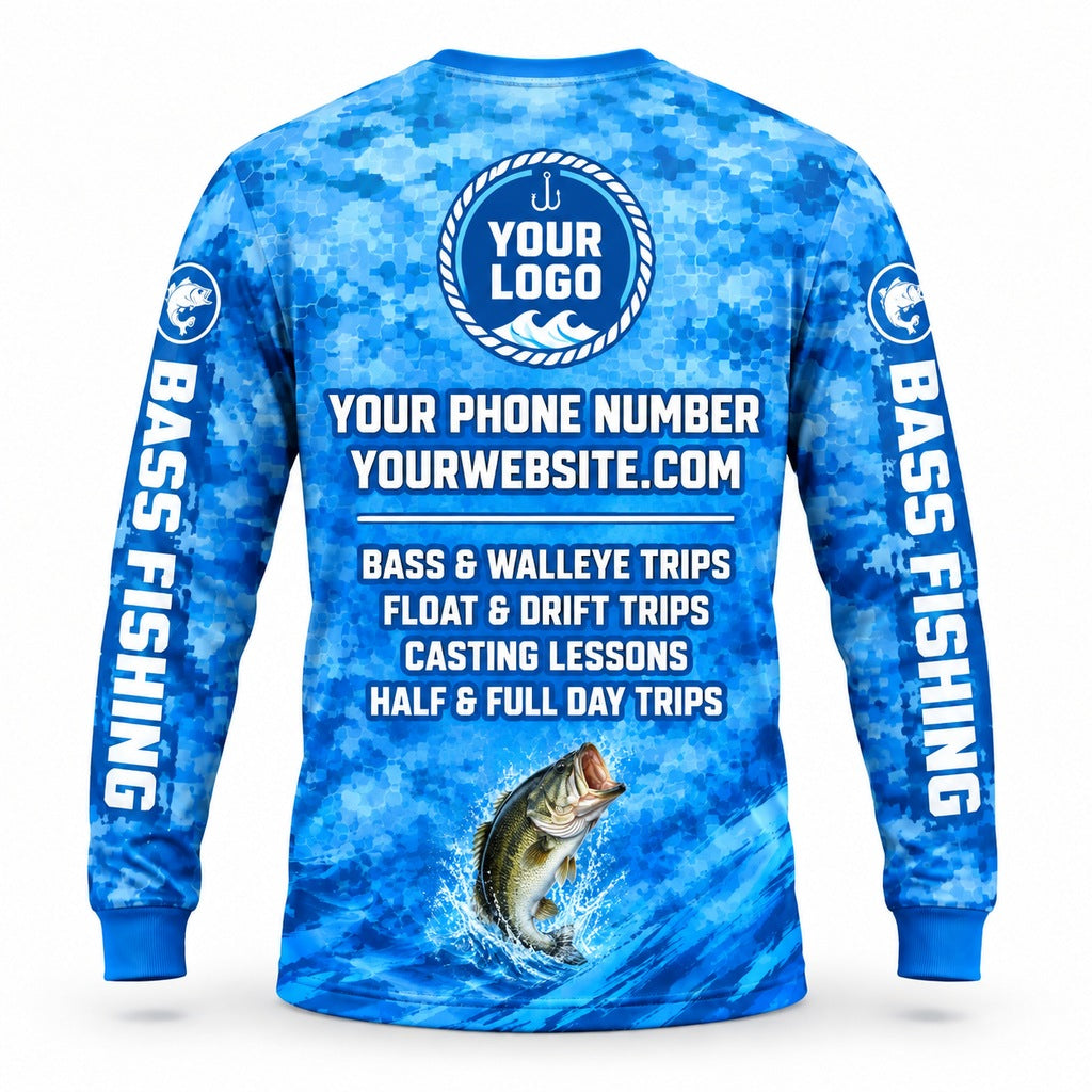 FG013 - Custom Fishing Guide Shirt - Blue Wave Camo - back
