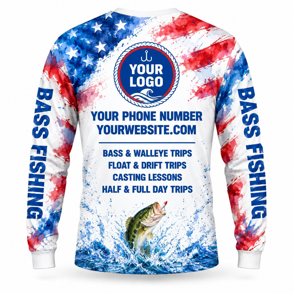 FG018 - Custom Fishing Guide Shirt - Watercolor Flag - back