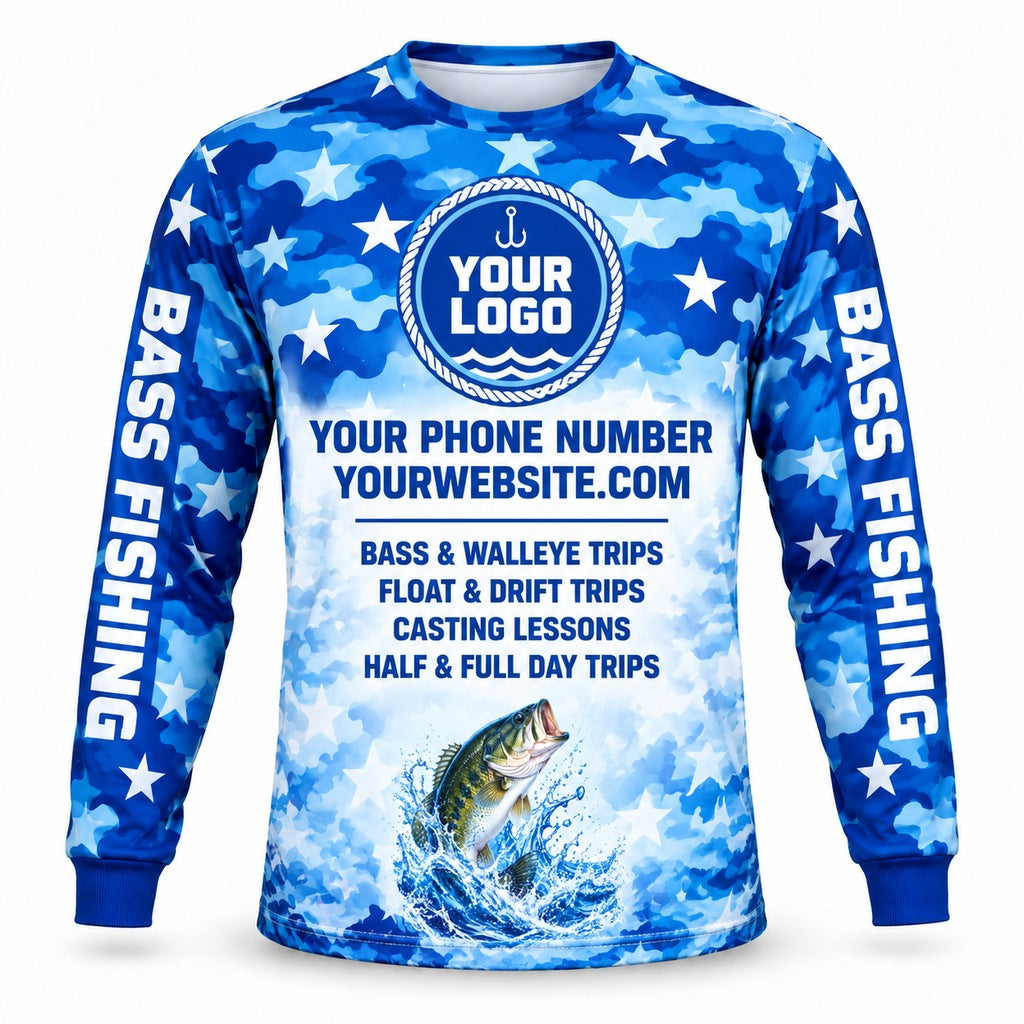FG024 - Custom Fishing Guide Shirt - Blue Star Camo - back