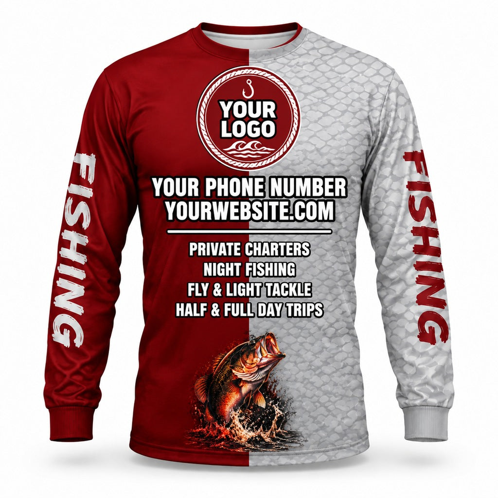 FG034 - Custom Fishing Guide Shirt - Burgundy Script - back