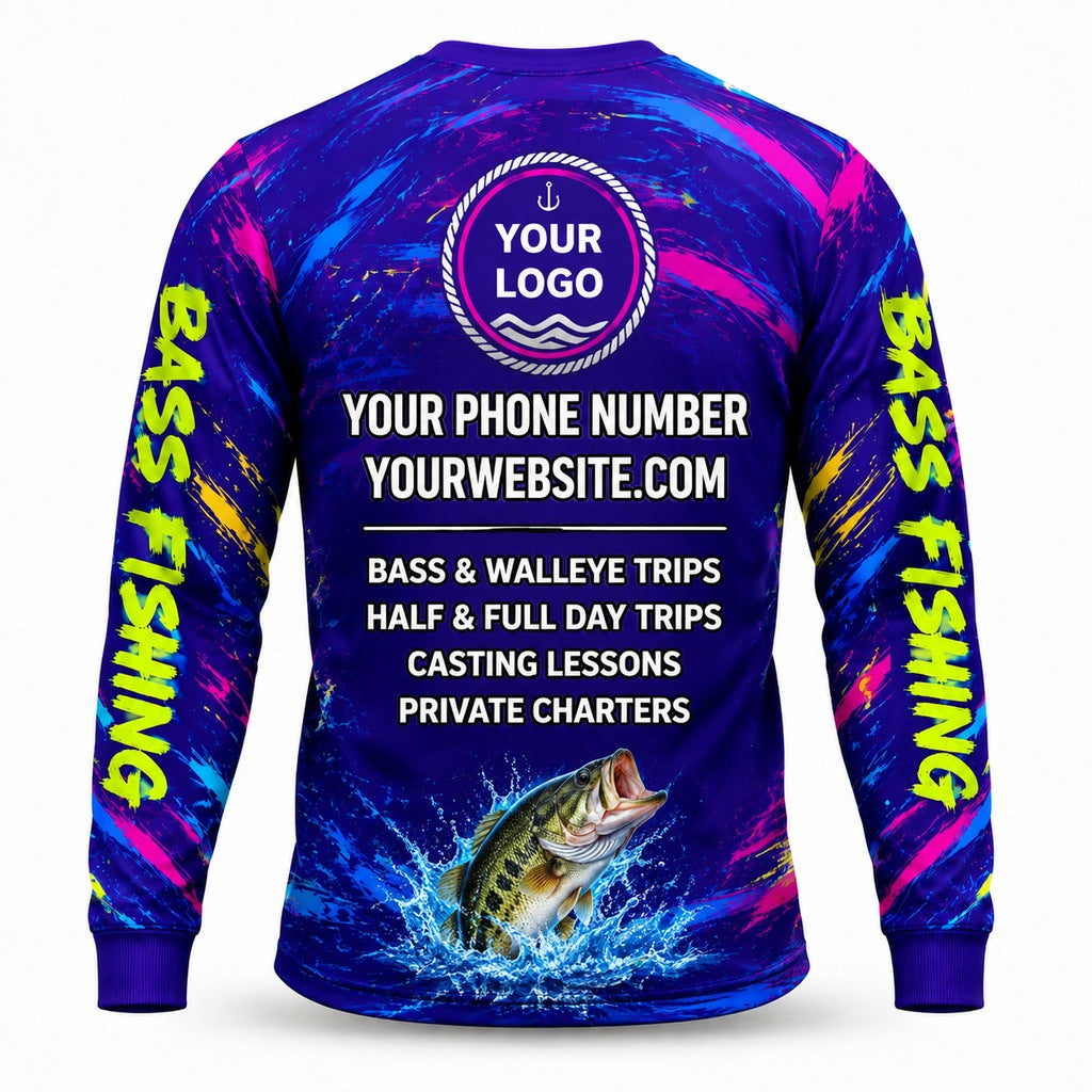 FG045 - Custom Fishing Guide Shirt - Neon Bass - back