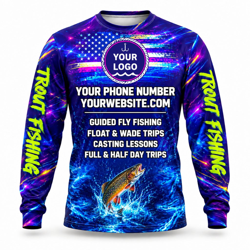 FG047 - Custom Fishing Guide Shirt - Neon Trout - back