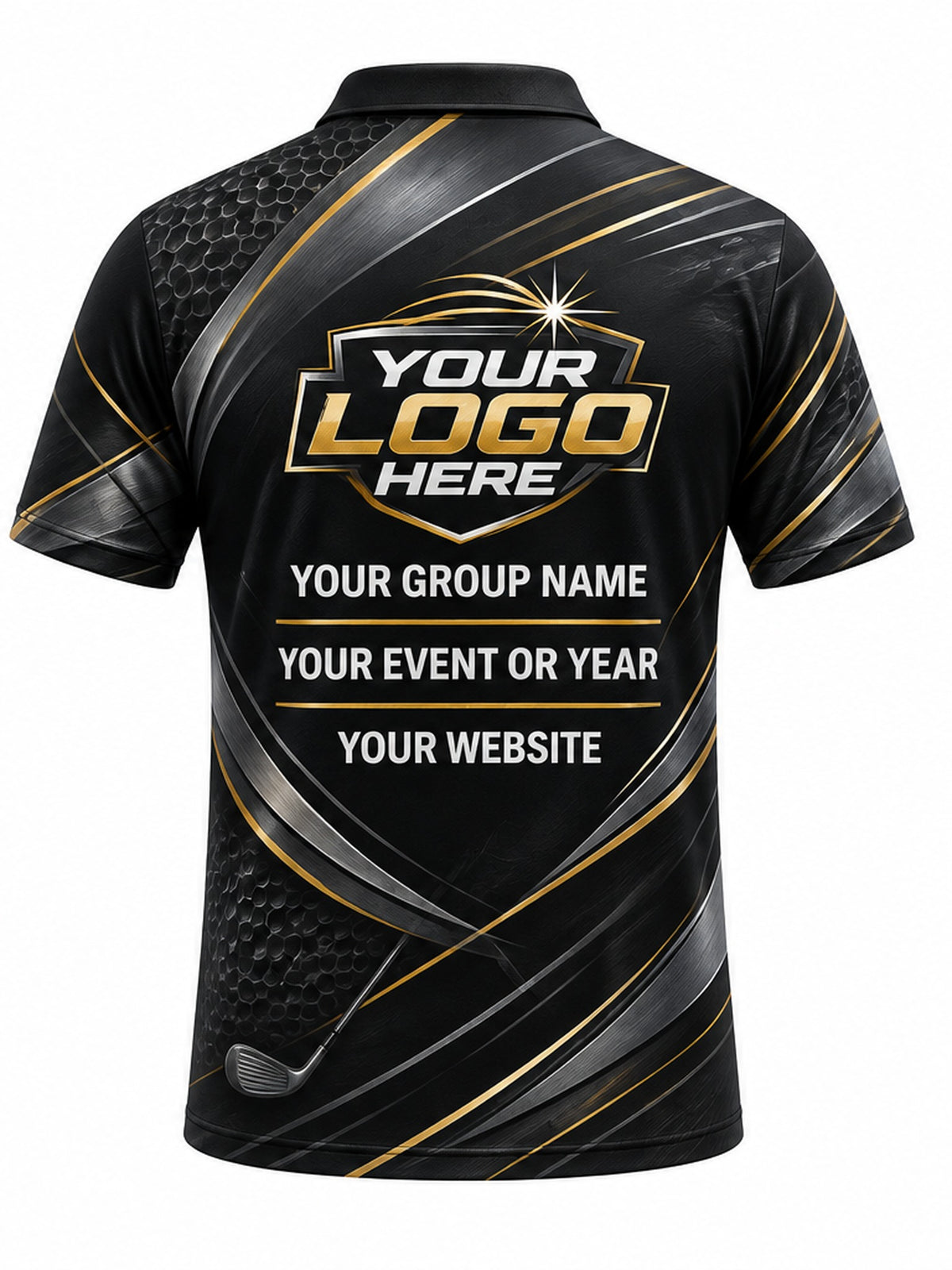 GLF001 - Custom Golf Polo - Black Gold Streak - back