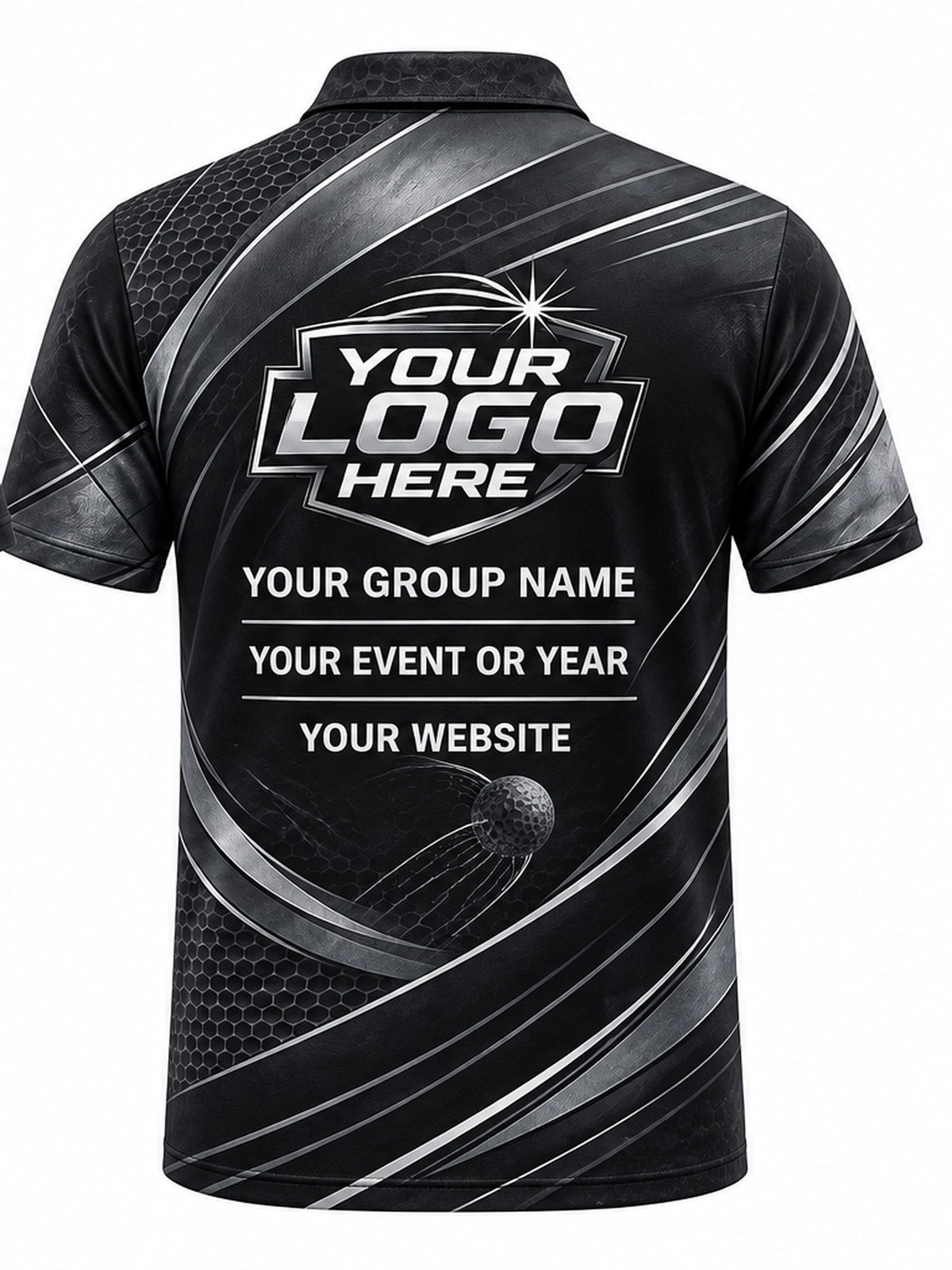 GLF003 - Custom Golf Polo - Black Silver Tour - back