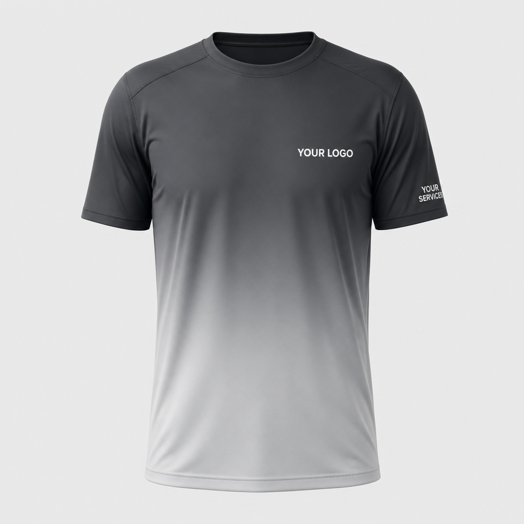 Gradient Storm Gray custom pressure washing shirt — logo printed front, back and sleeves