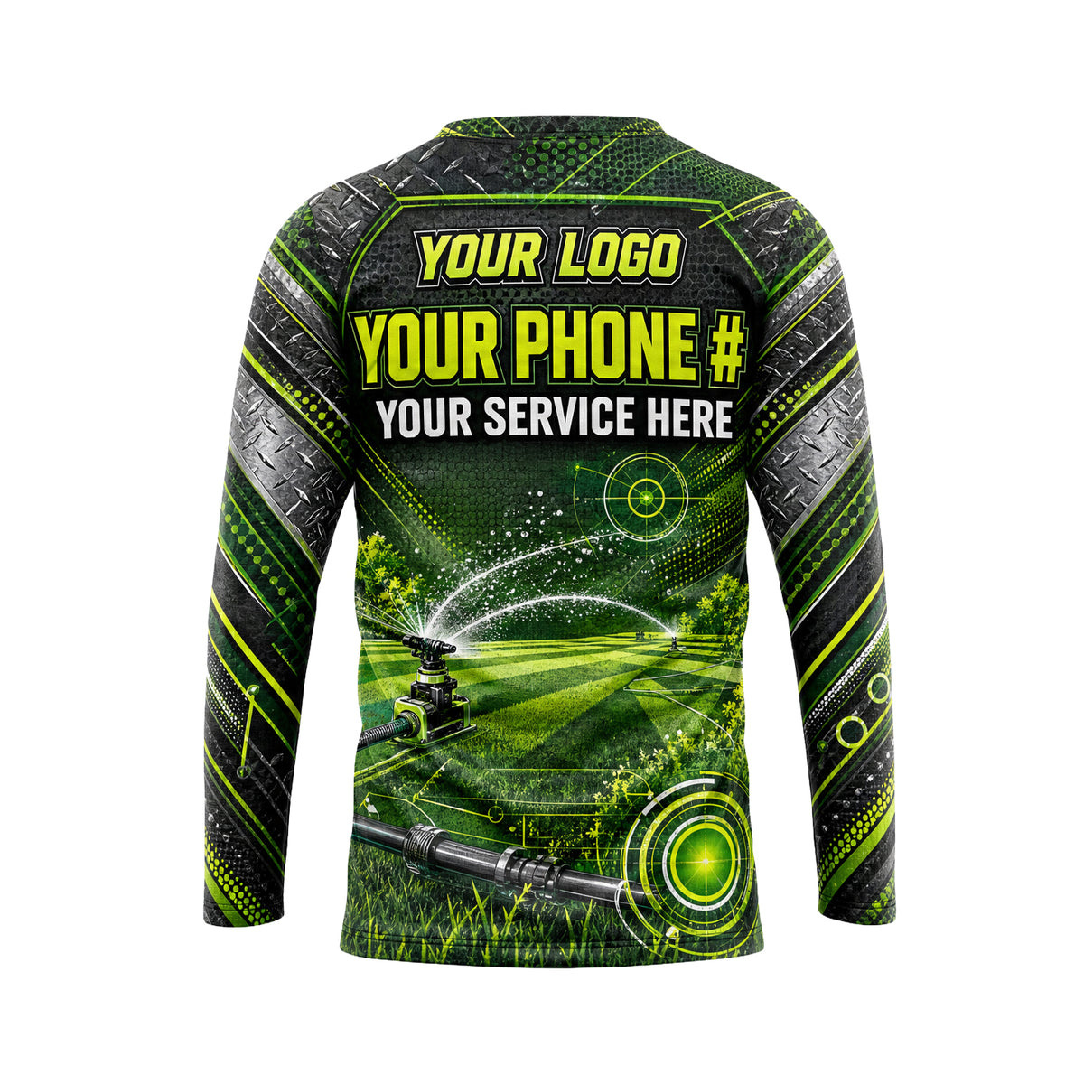 Diamond-Plate Sprinkler Green Pulse lawn care shirt LCGP0028 - back