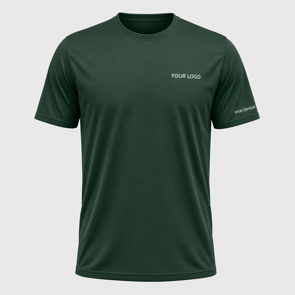 Solid Forest Green custom pressure washing shirt — logo printed front, back and sleeves