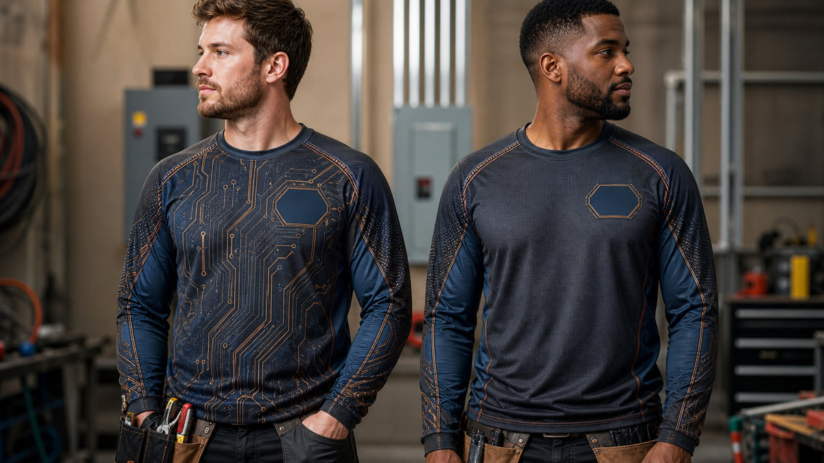 All-Over Print vs Chest Logo Electrician Shirts
