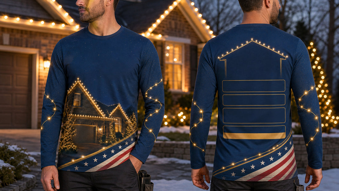 What to Put on the Front and Back of a Holiday Lighting Installation Crew Shirt