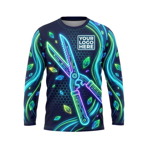LCNE0006/0007 Cyber Shears Pro custom lawn care shirt — front view