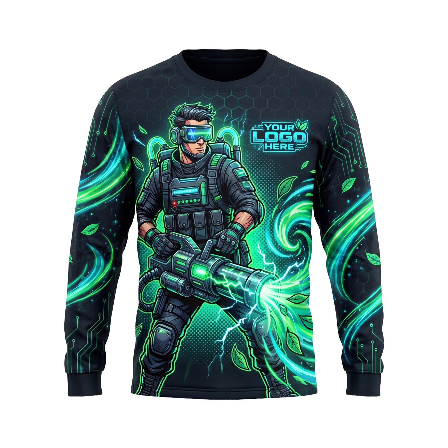 LCNE0001 Cyberpunk Tech Crew custom lawn care shirt — front view