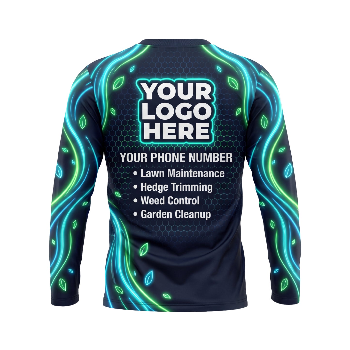 LCNE0002/0003 Electric Neon Trimmer custom landscaping shirt — back view