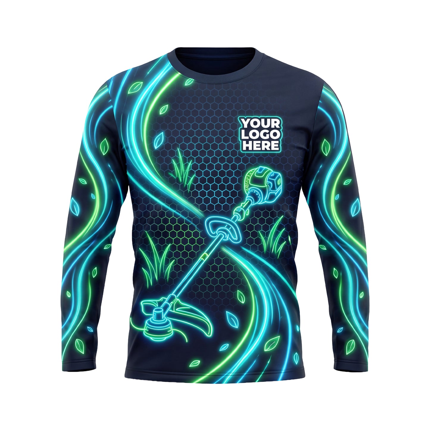 LCNE0002/0003 Electric Neon Trimmer custom landscaping shirt — front view