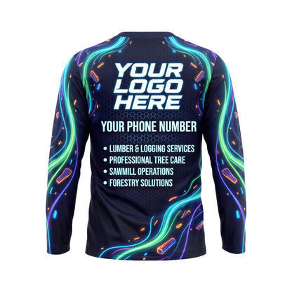 LCNE0010 Neon Blade Chainsaw custom lawn care shirt — back view