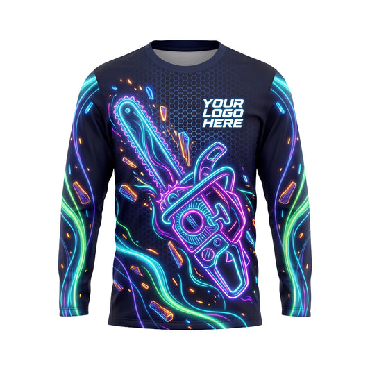LCNE0010 Neon Blade Chainsaw custom lawn care shirt — front view
