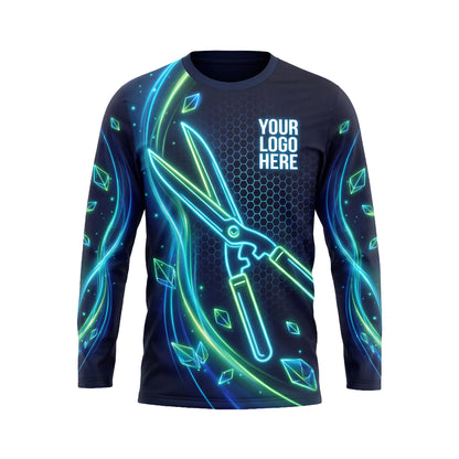 LCNE0008 Precision Neon Pruners custom lawn care shirt — front view