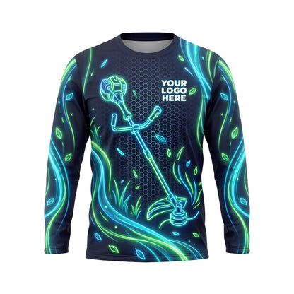 LCNE0004 Side-View Neon Trimmer custom lawn care shirt — front view