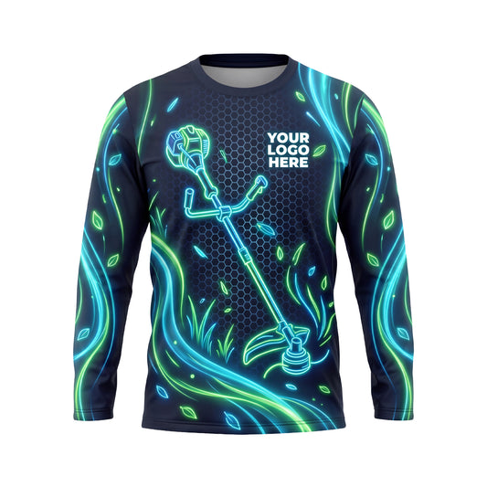 LCNE0004 Side-View Neon Trimmer custom lawn care shirt — front view