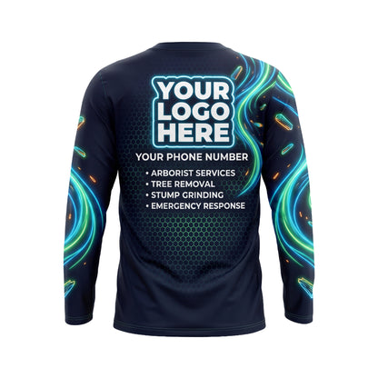 LCNE0009 Turbo Neon Chainsaw custom landscaping shirt — back view