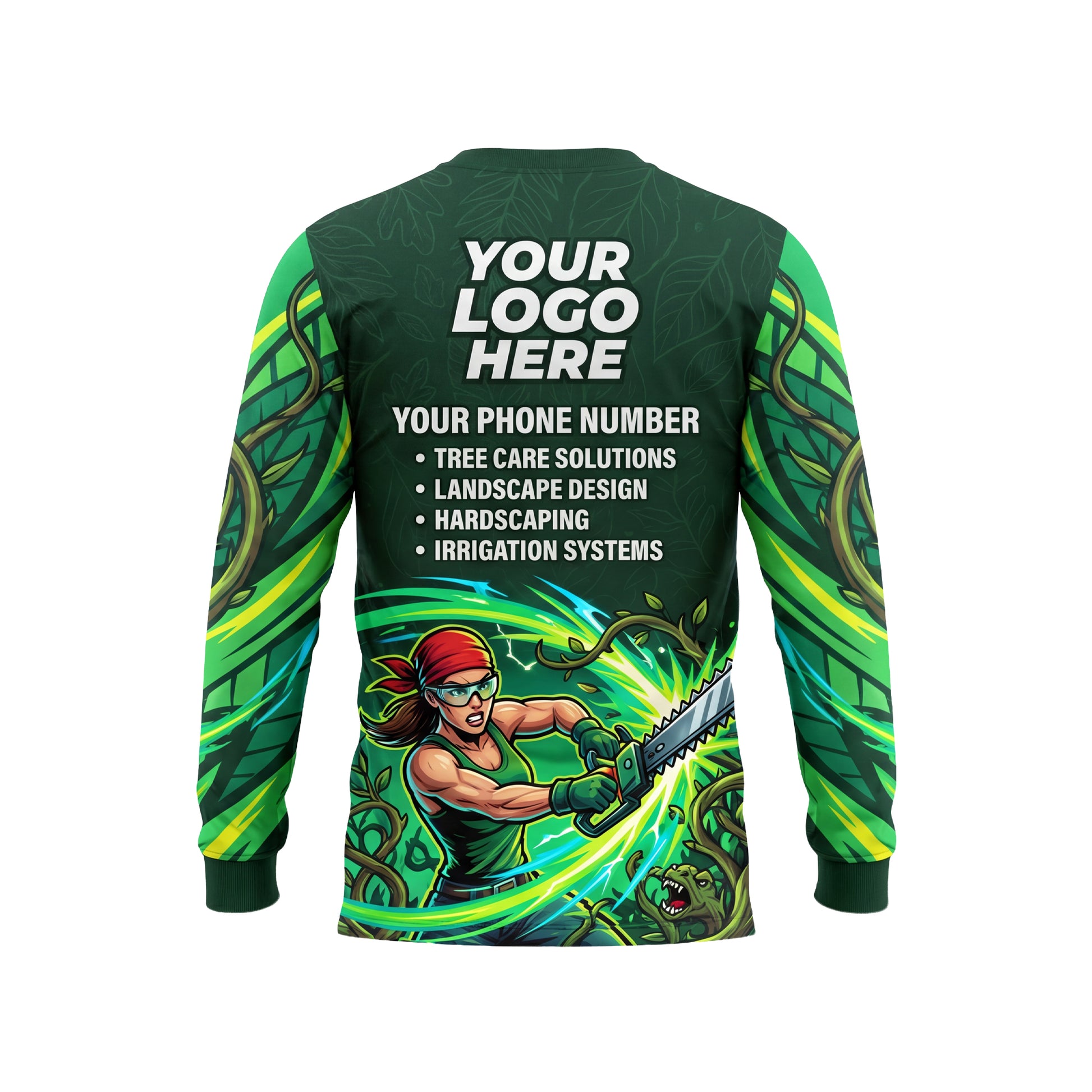 LCGP0017 Eco-Warrior Tree Service custom landscaping shirt — back view
