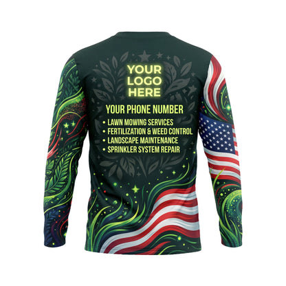 LCLG00004 Freedom Field Lush Green custom lawn care shirt — back view