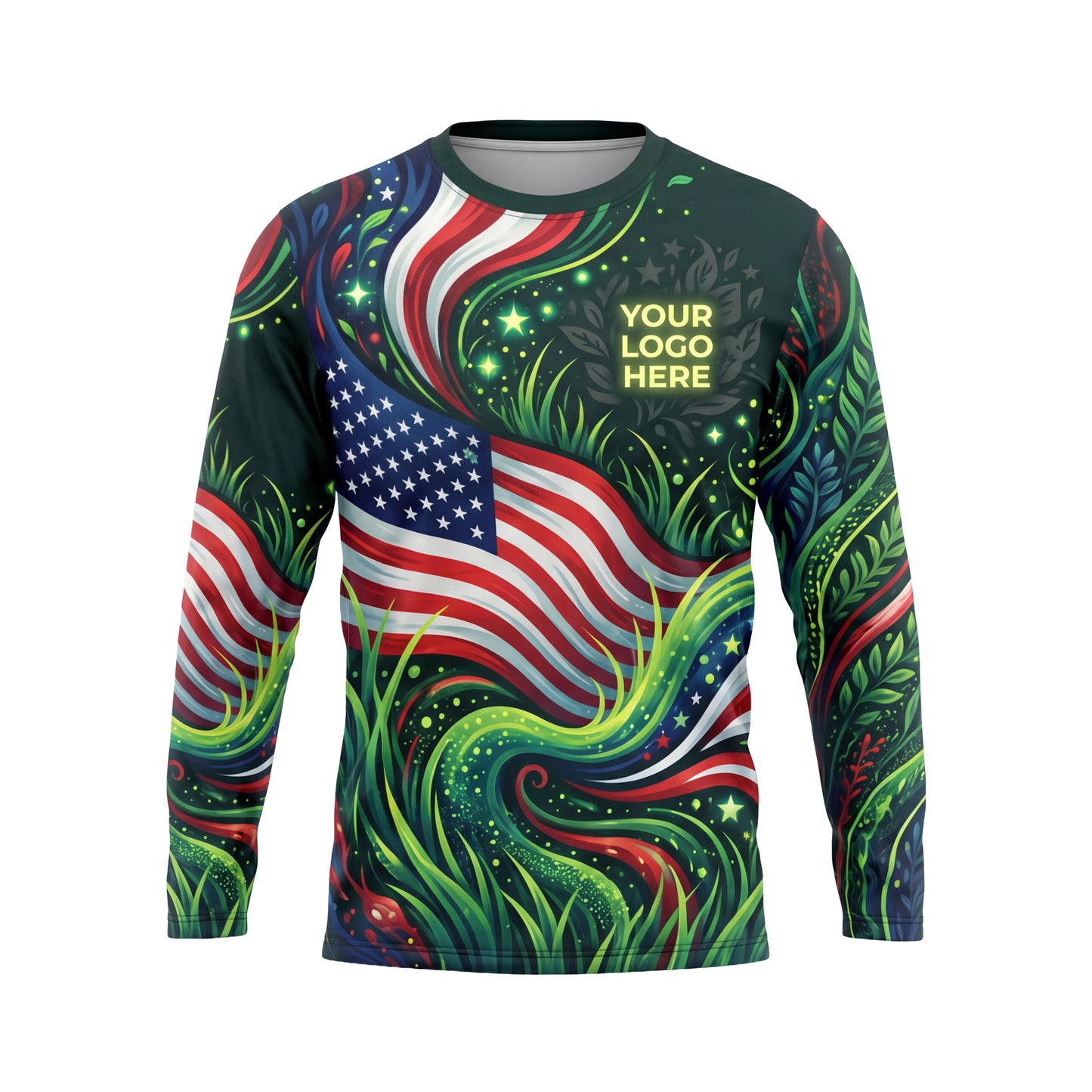 LCLG00004 Freedom Field Lush Green custom lawn care shirt — front view