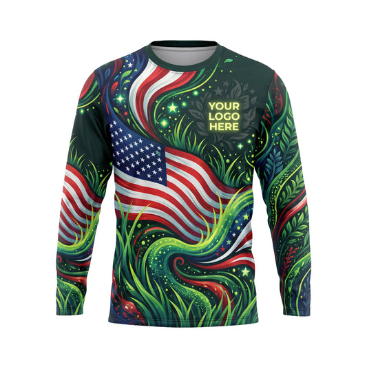 LCLG00004 Freedom Field Lush Green custom lawn care shirt — front view