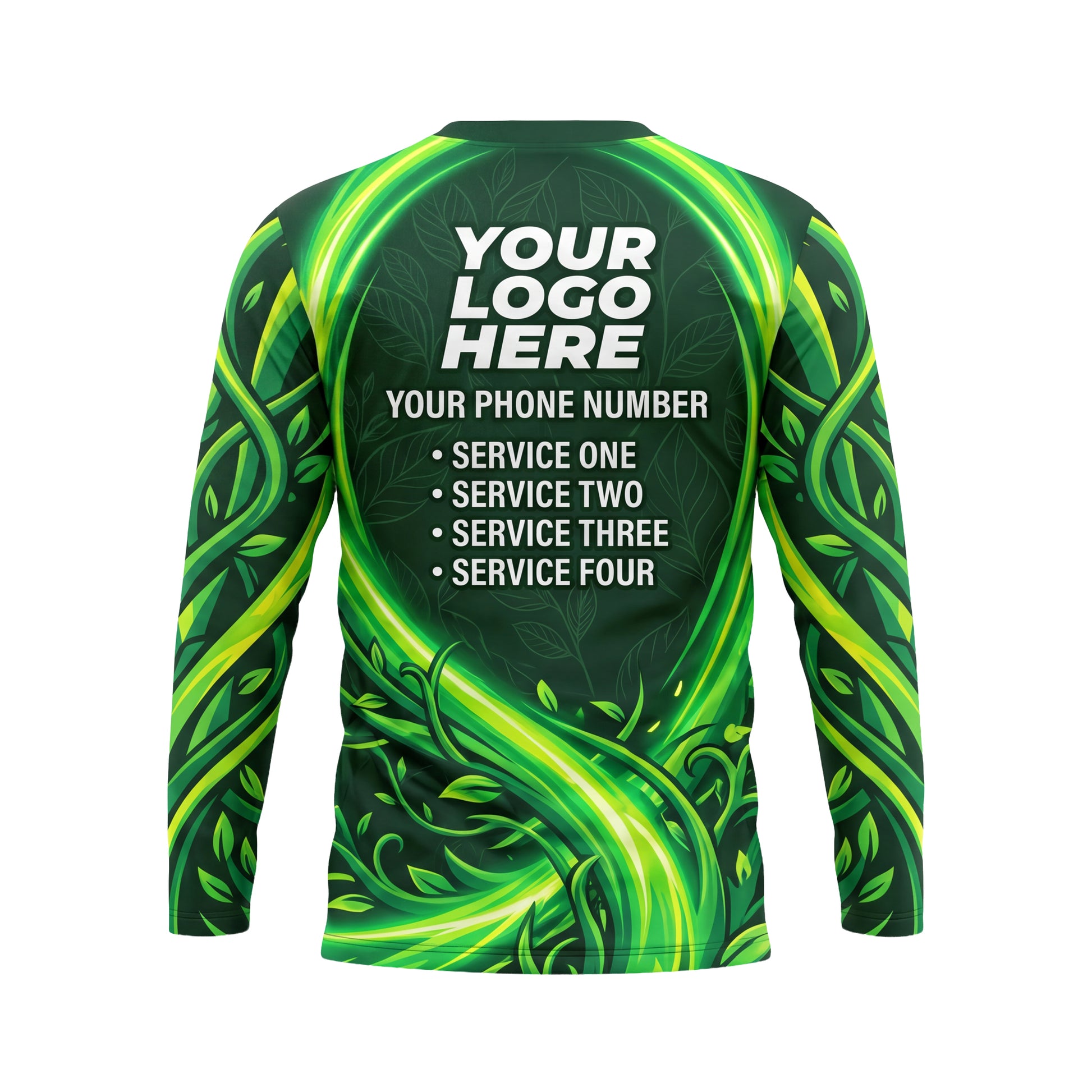 LCGP0003 Green Energy Fusion custom lawn care shirt — back view