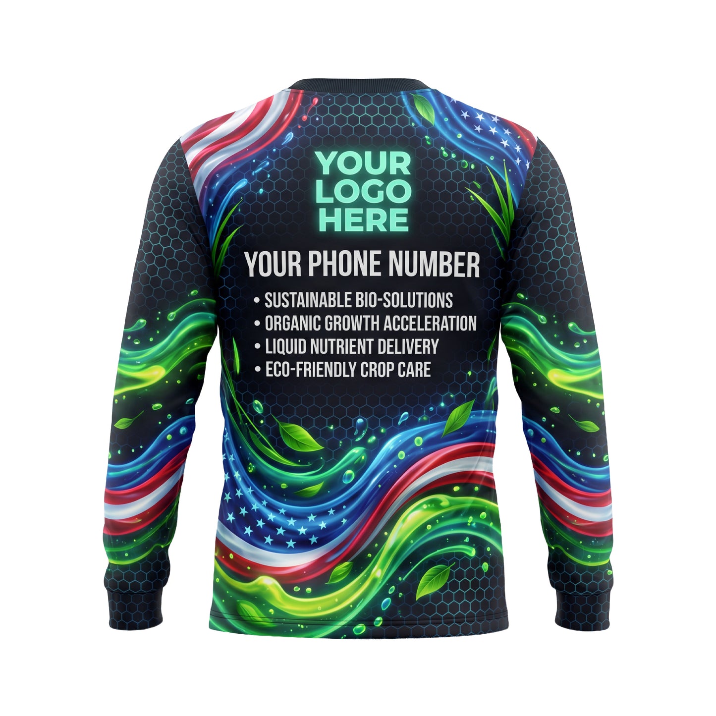 LCLG00003 Liberty Crest Flag Fusion custom landscaping shirt — back view