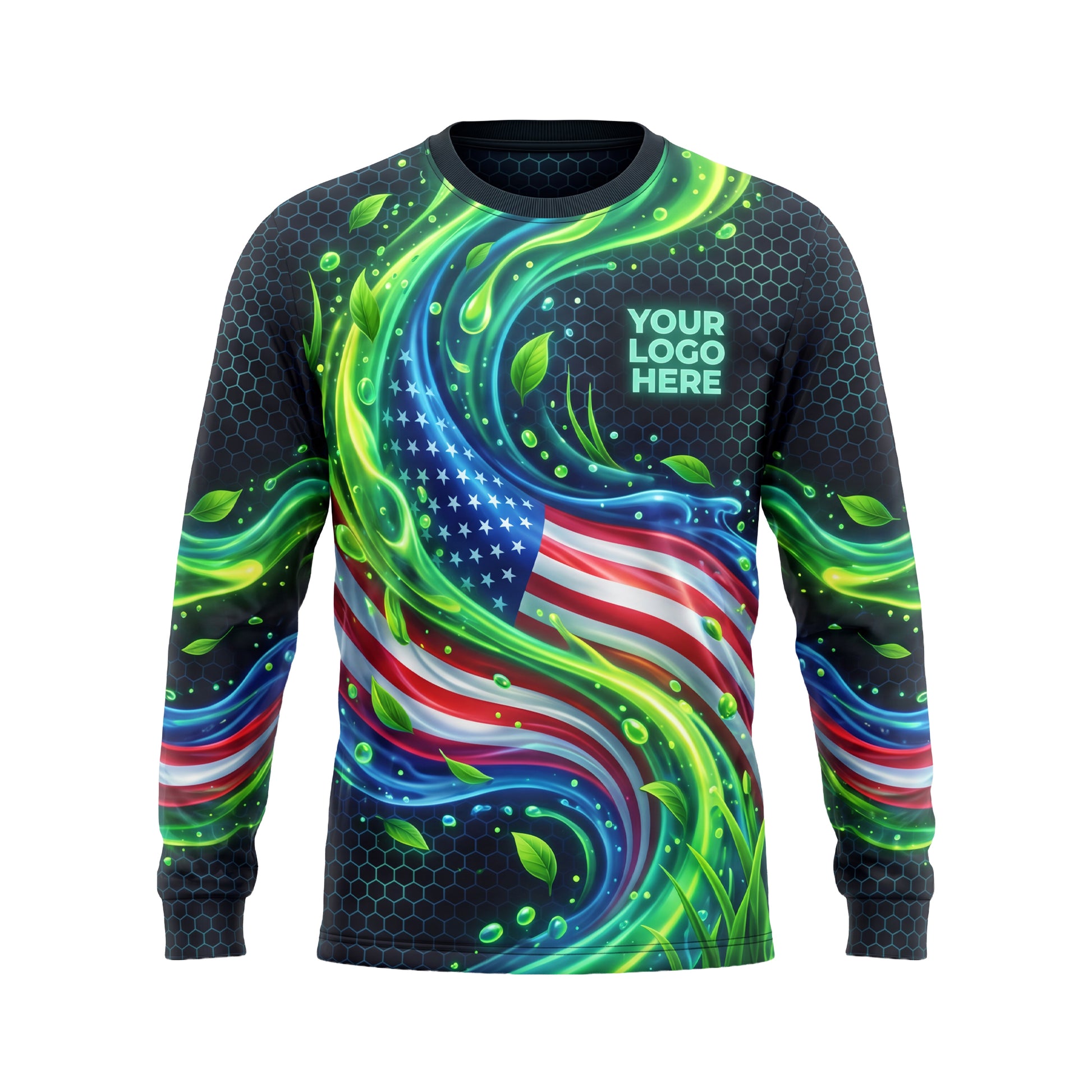 LCLG00003 Liberty Crest Flag Fusion custom landscaping shirt — front view