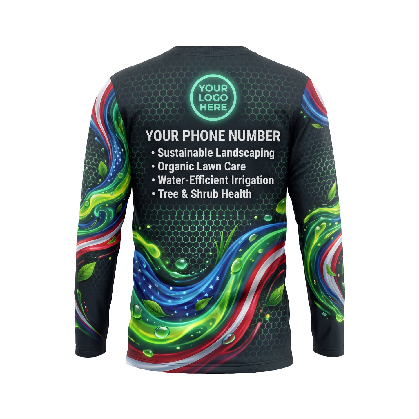 LCLG00001 Patriotic Stream Liberty custom landscaping shirt — back view