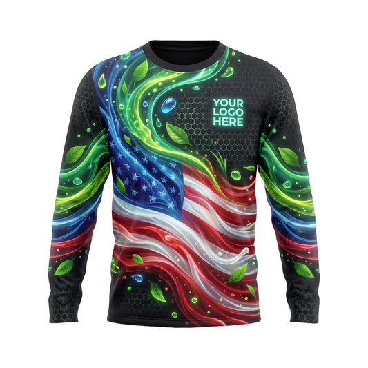 LCLG00002 Star-Spangled Nature Flow custom lawn care shirt — front view