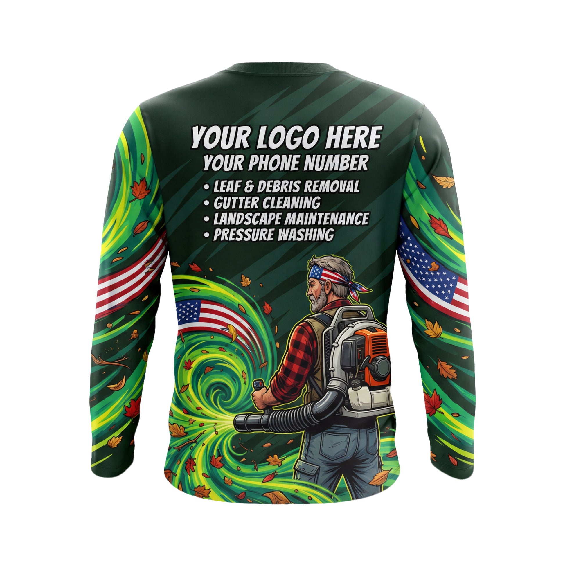 LCGP0024 Veteran Storm Leaf Blower custom landscaping shirt — back view