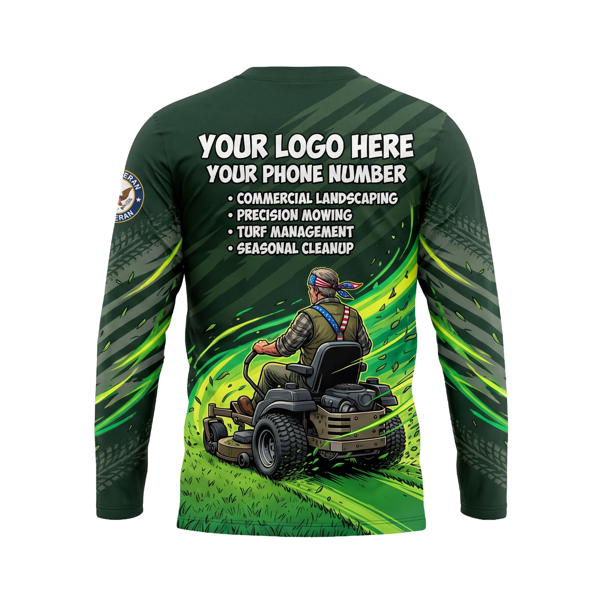 LCGP0011 Veteran Zero-Turn custom landscaping shirt — back view
