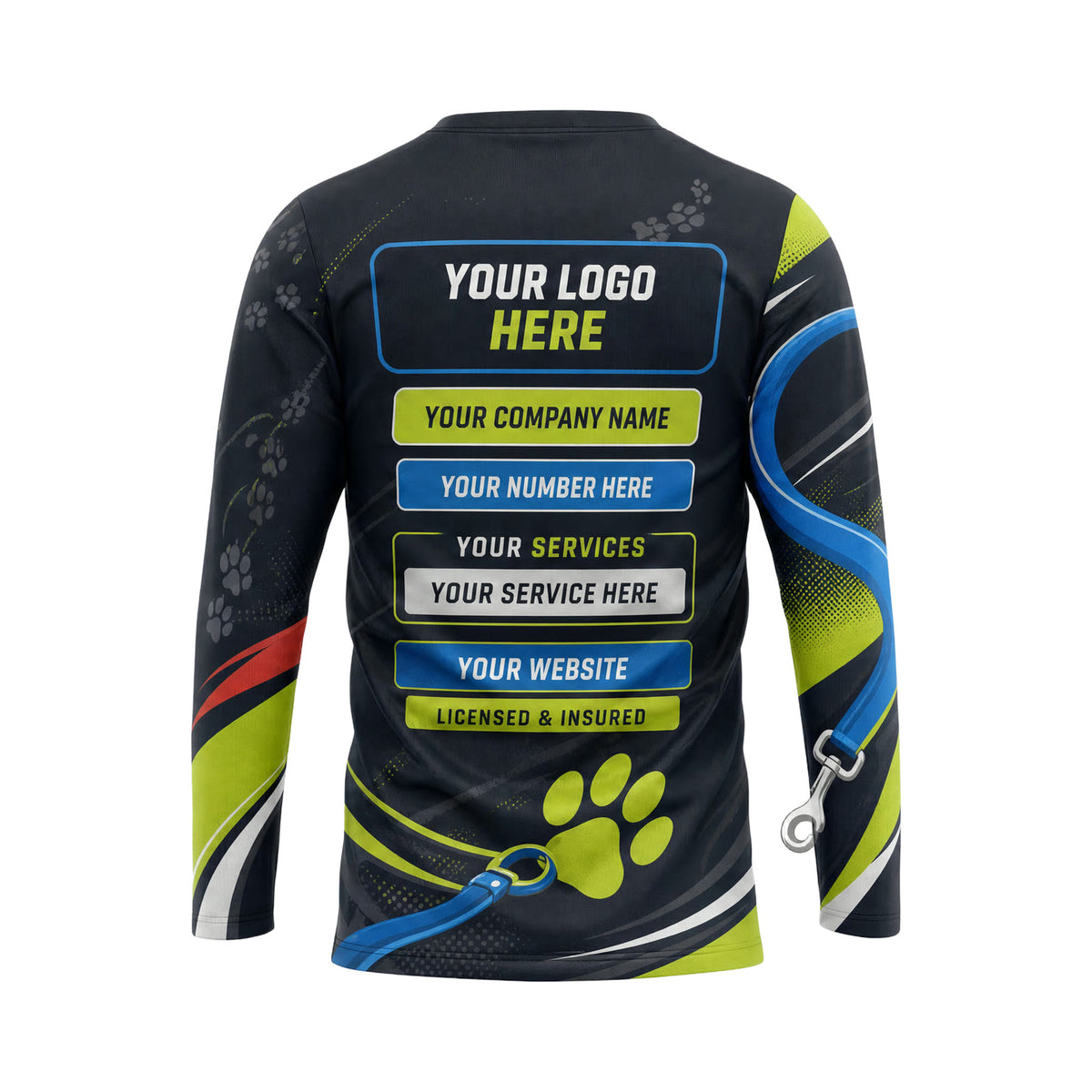 DWN013 - Custom Dog Walking Shirt - Large Motif Focus - back