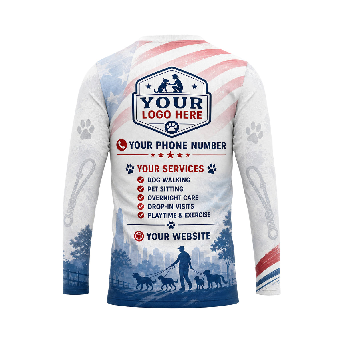 DWN026 - Custom Dog Walking Shirt - Patriot - back