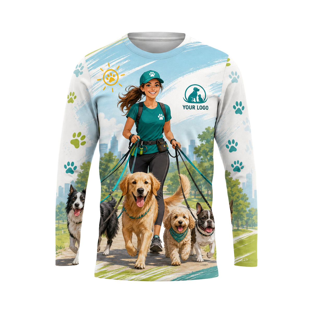 DWN028 - Custom Dog Walking Shirt - Mascot Pro - front
