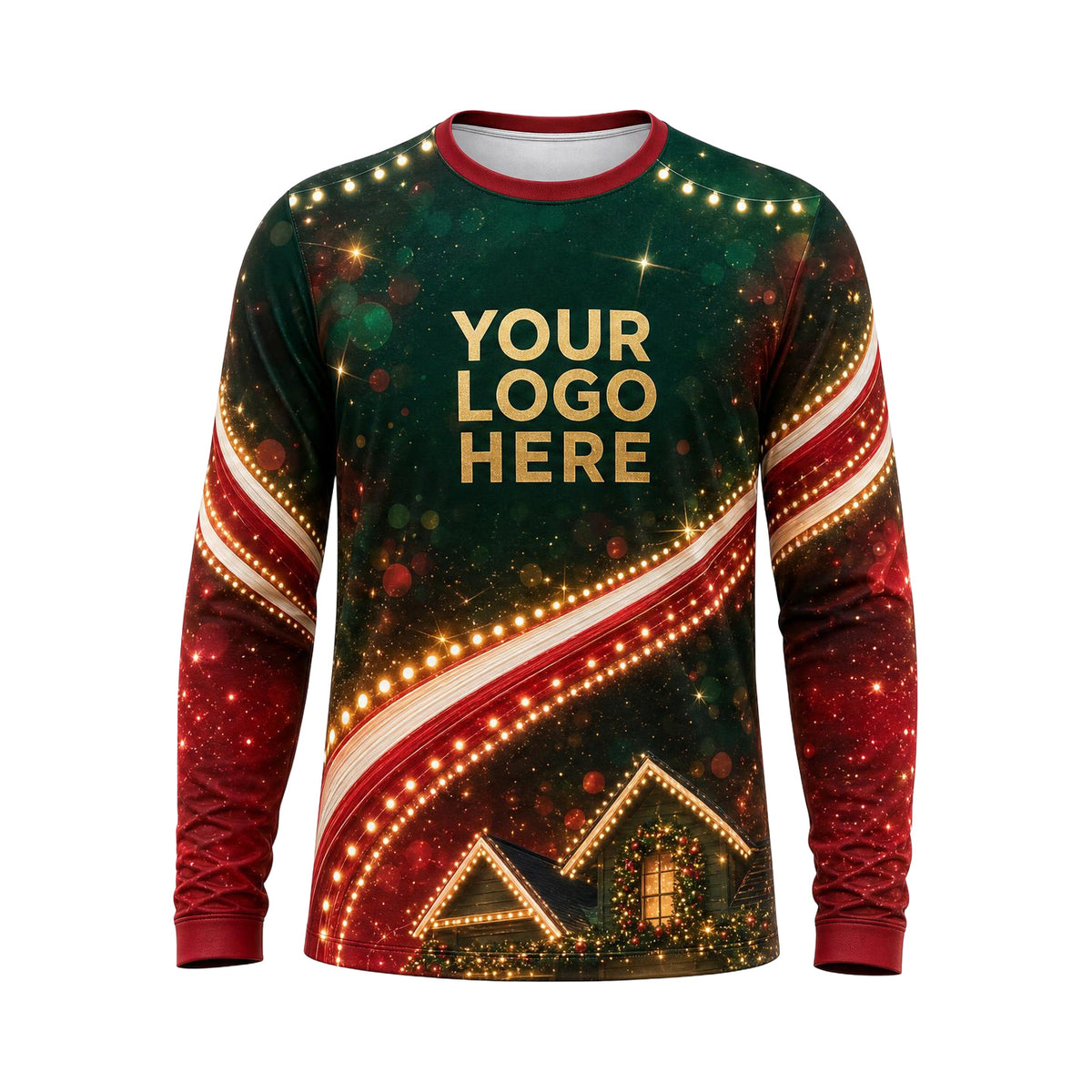Evergreen Ribbon Cottage custom holiday lighting shirt HLN023 - front