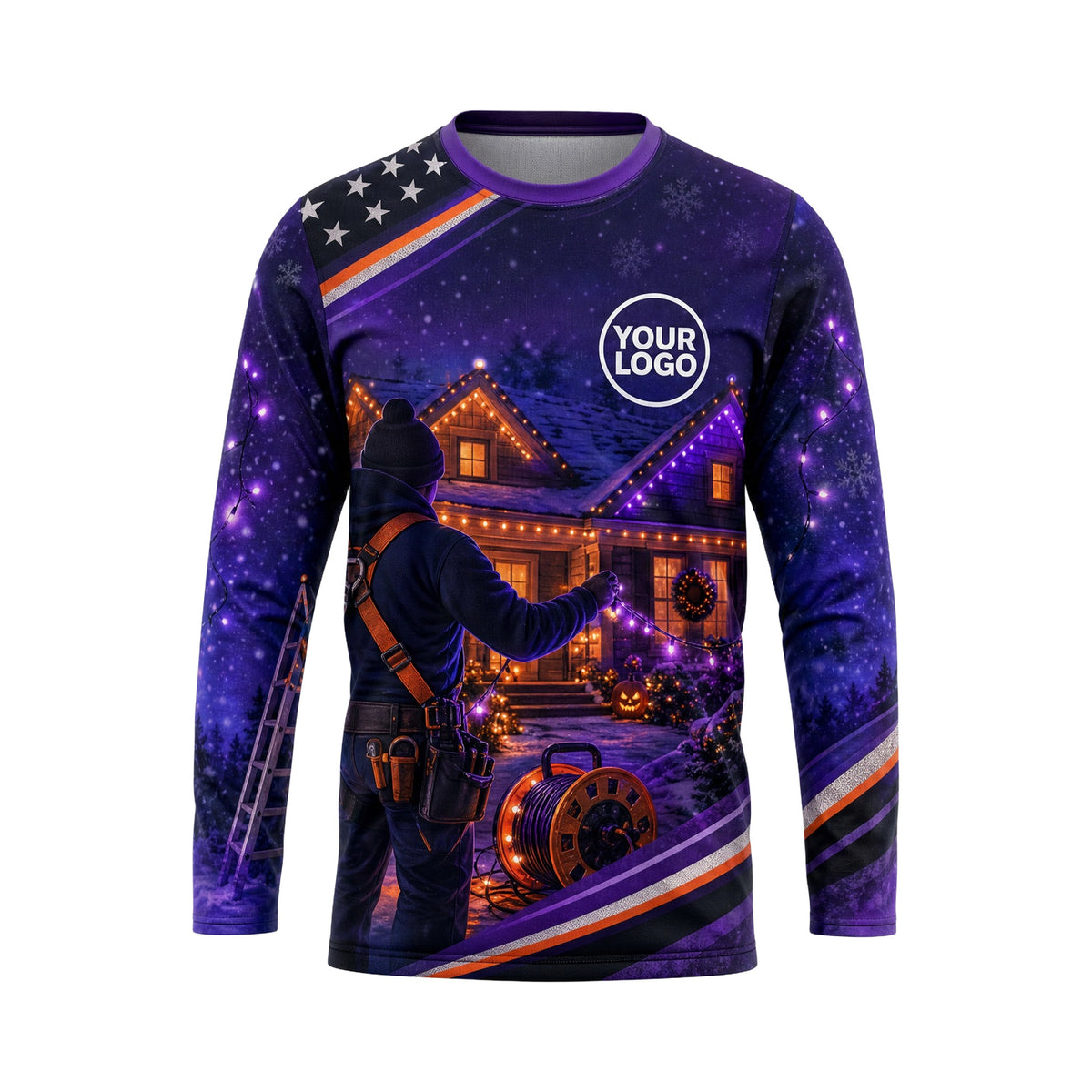 Electric Purple Roofline custom holiday lighting shirt HLN028 - front