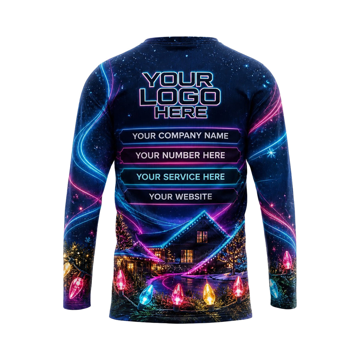 Neon Winter Roofline custom holiday lighting shirt HLN034 - back