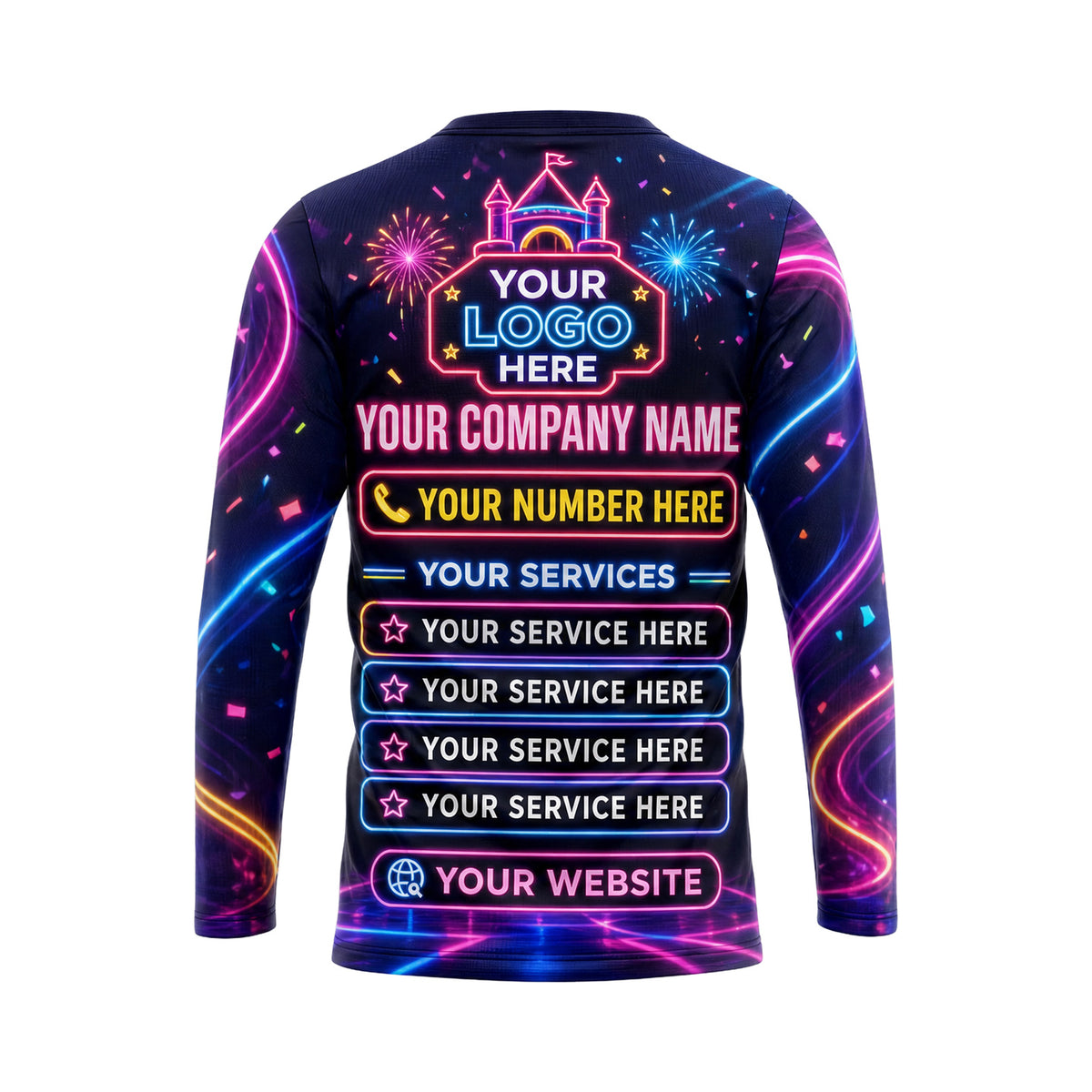 PRN014 - Custom Party Rental Shirt - Party House Rental Neon - back